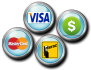 Logo showing acceptance of Visa, Master Card, Debit and Cash